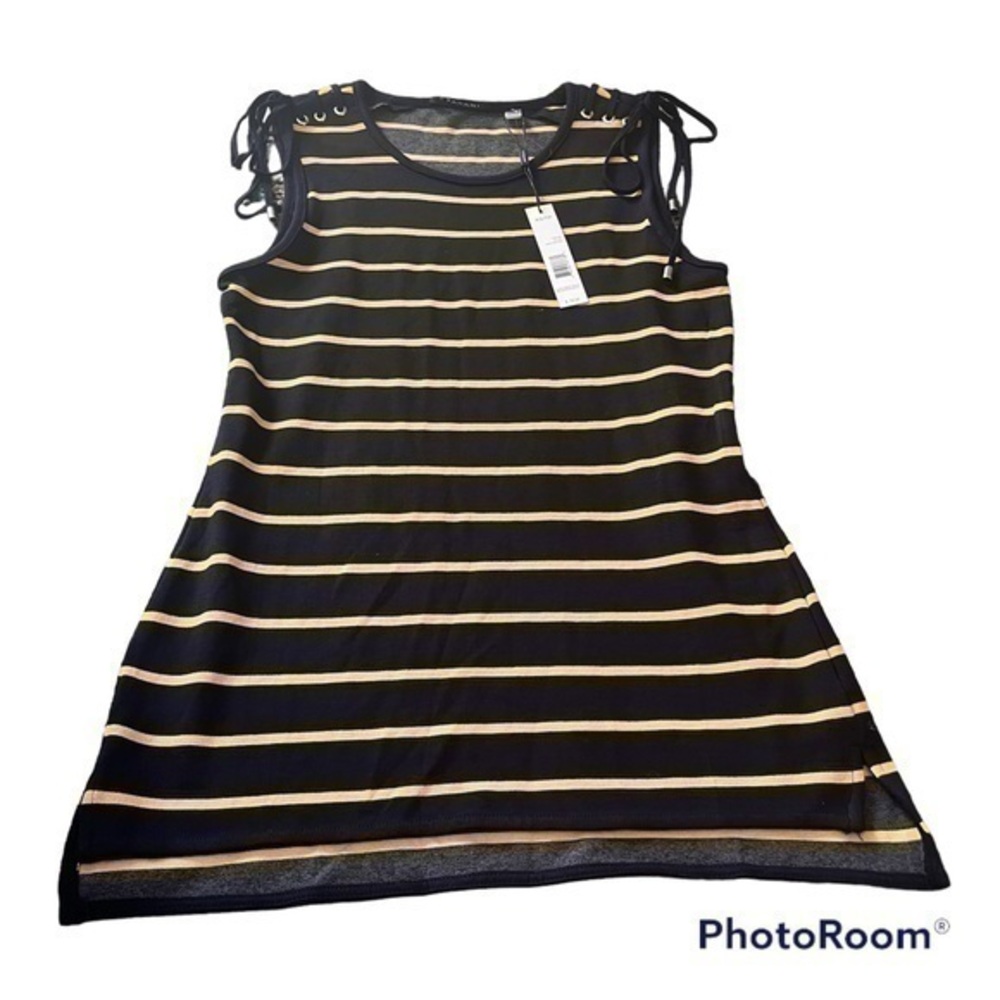 New Tahari striped tank top shirt with ties on sleeves